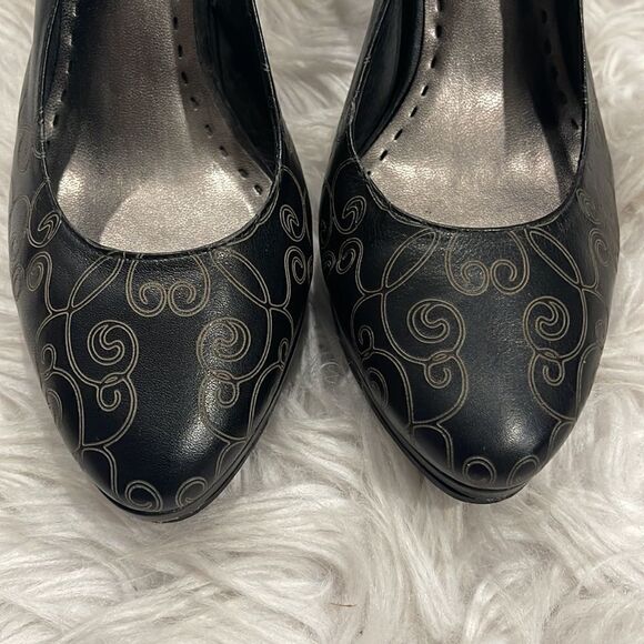 Gianni Bini Marlena Black Swirl Print Leather Slingback Heels Sz 9 - Picture 2 of 14